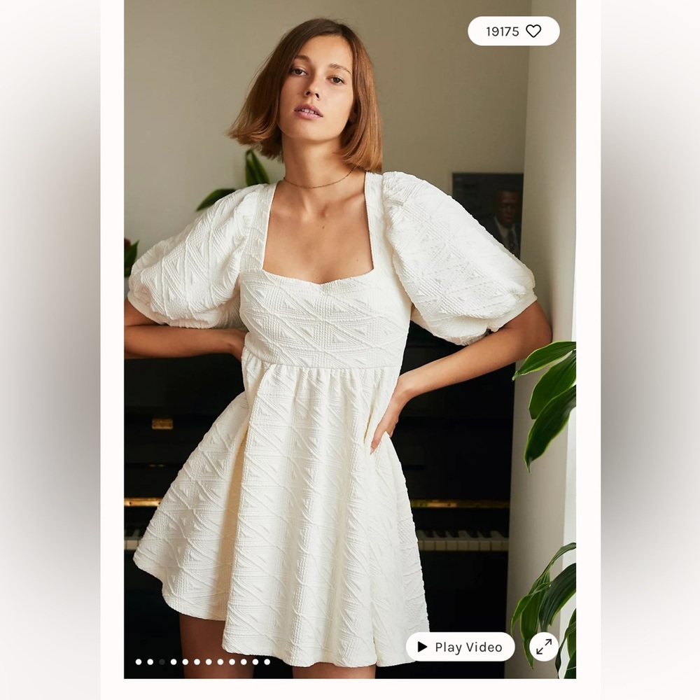 FREE PEOPLE REVOLVE Women’s VIOLET MINI DRESS Textured Puff Sleeves Ivory Size M